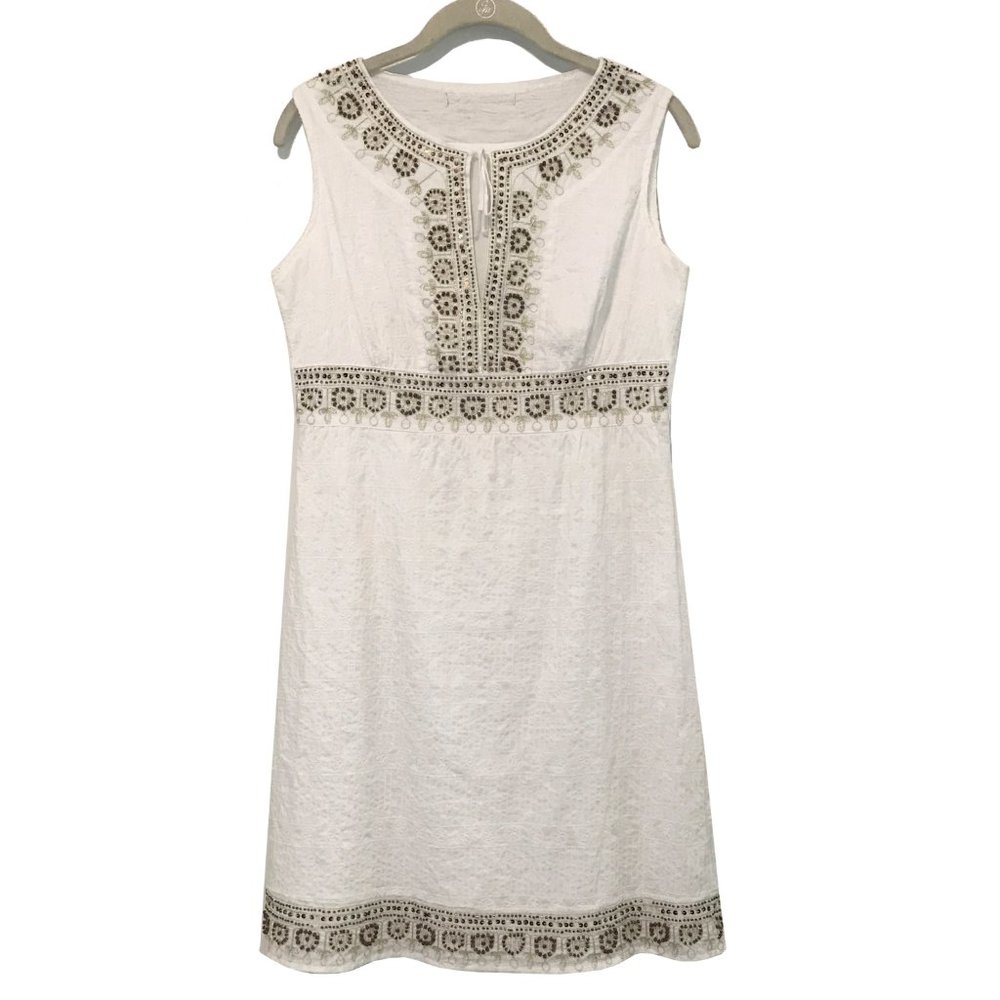 Miss Selfridge Boho White Summer Dress with Beading Details - Size M